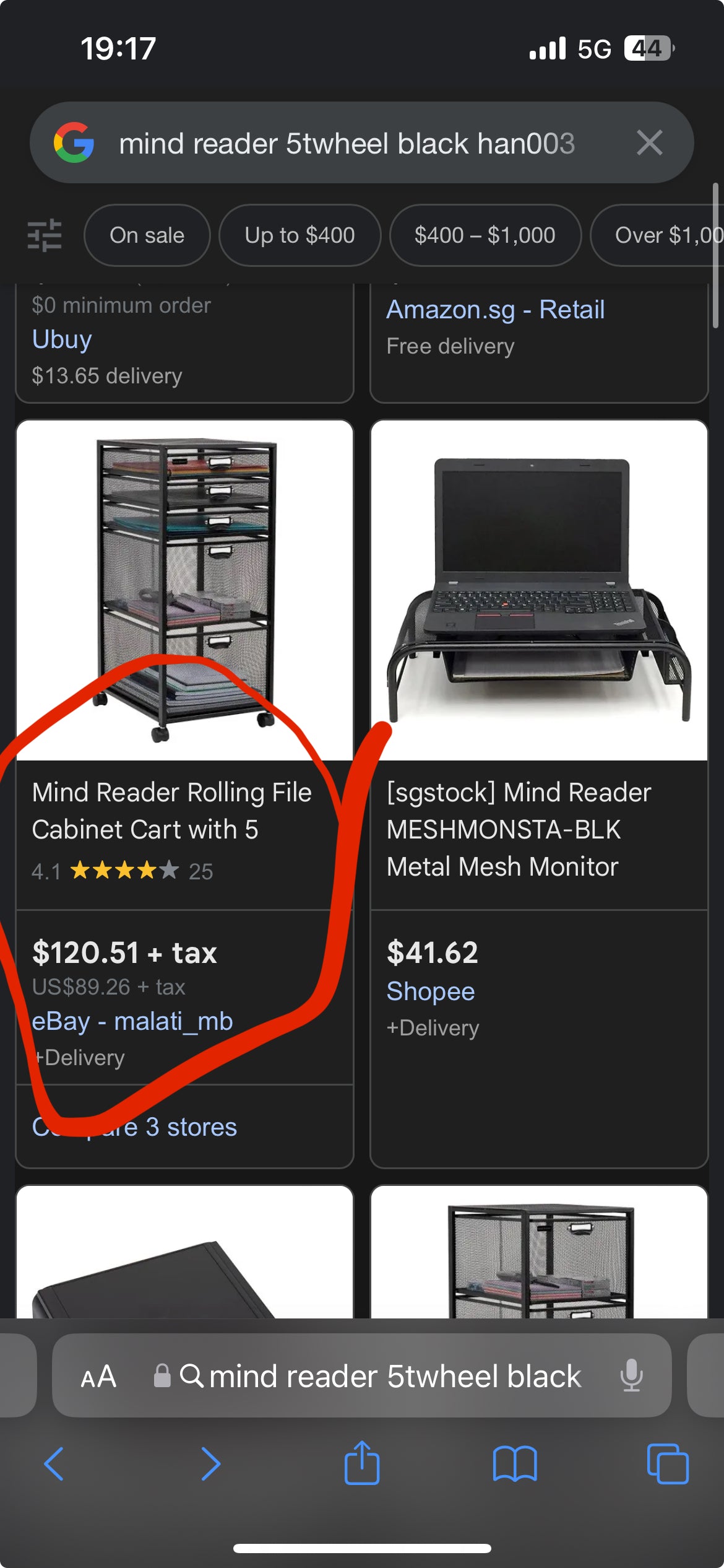 Mind Reader Black Office Cart with 5 Easy Sliding Drawers - Lightweight and Mobile File Storage with Four-Wheel Design