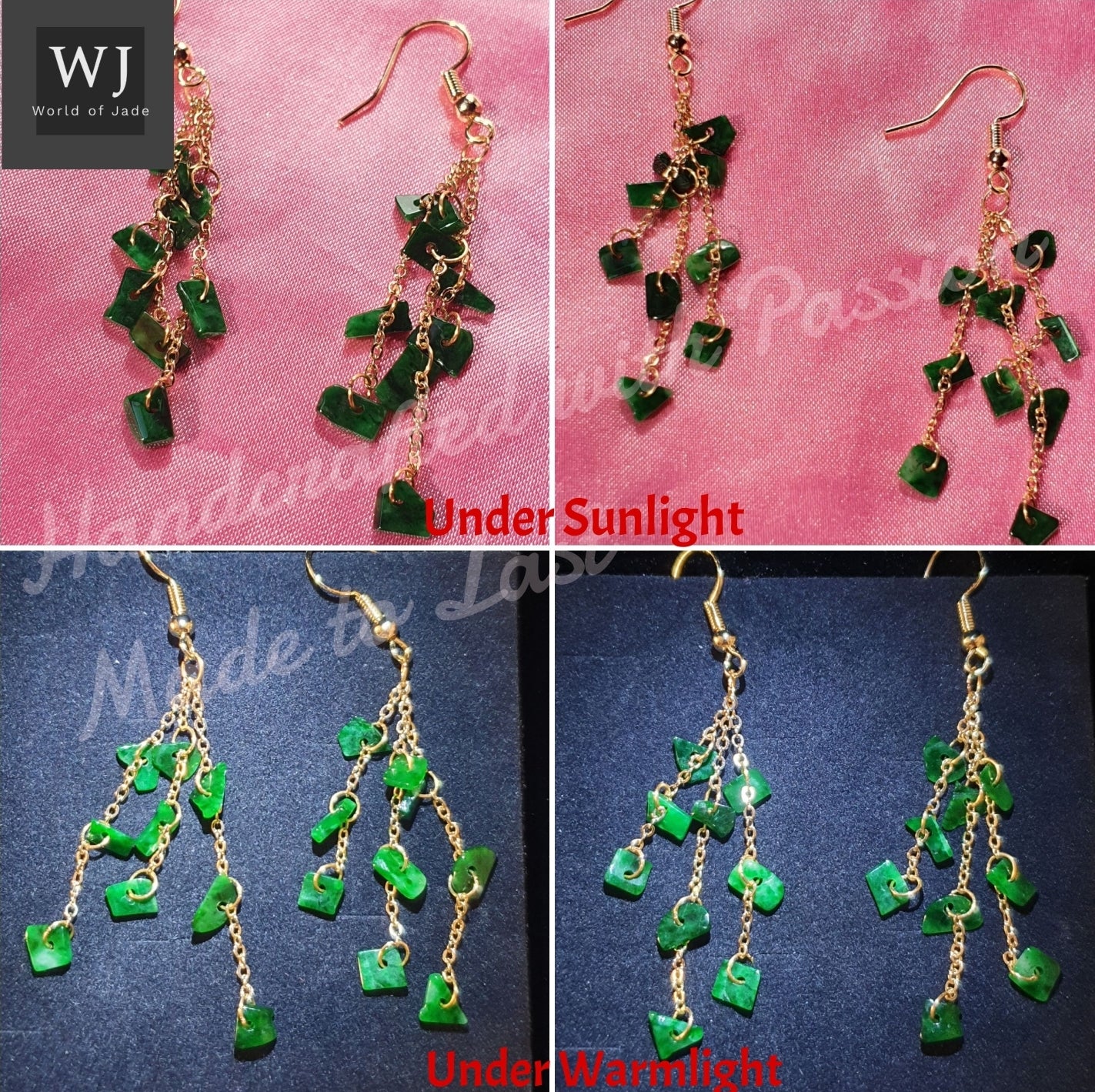 18k Gold Burma Emerald Green Jadeite Birthstone Earring 18k黄金缅甸翡翠耳环