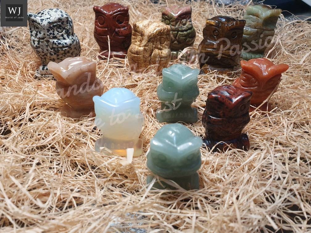 Handcrafted Owl Miniature made from different precious stones