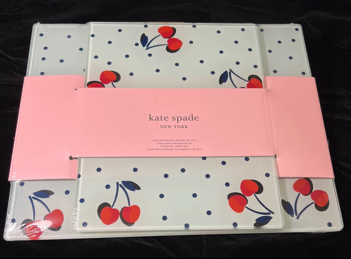 Kate Spade New York Vintage Cherry Dot 2-Piece Prep Board Set Kaca Lenox Jenama Baru