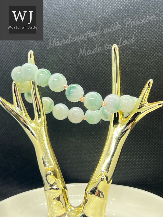 Floral Green Burma Jadeite Bracelet 18k Gold