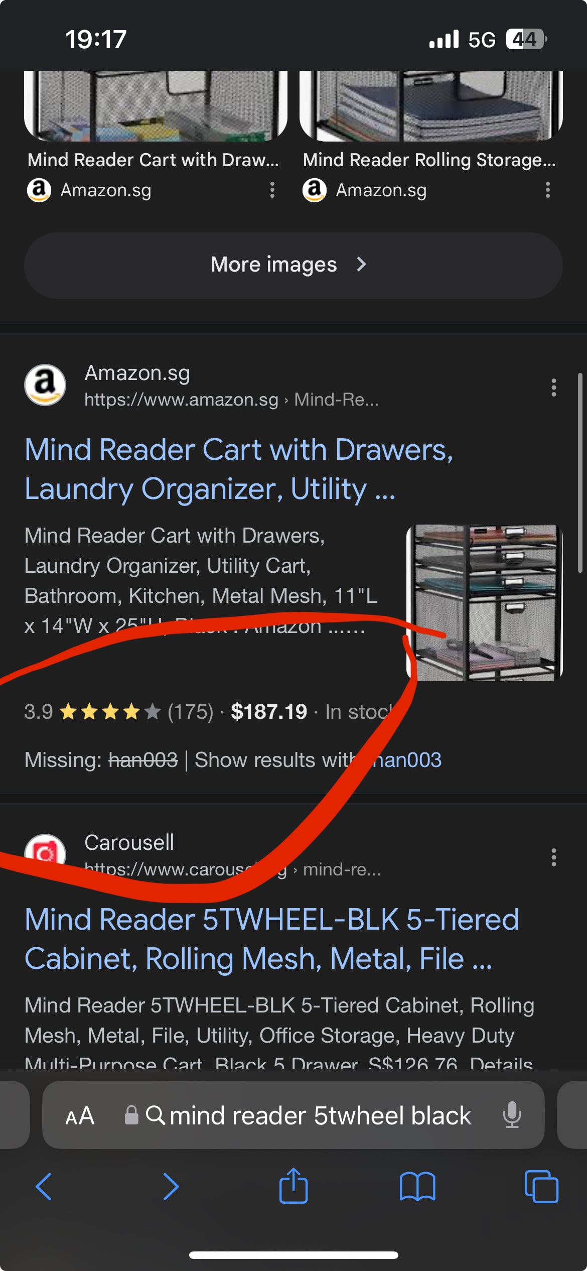Mind Reader Black Office Cart with 5 Easy Sliding Drawers - Lightweight and Mobile File Storage with Four-Wheel Design