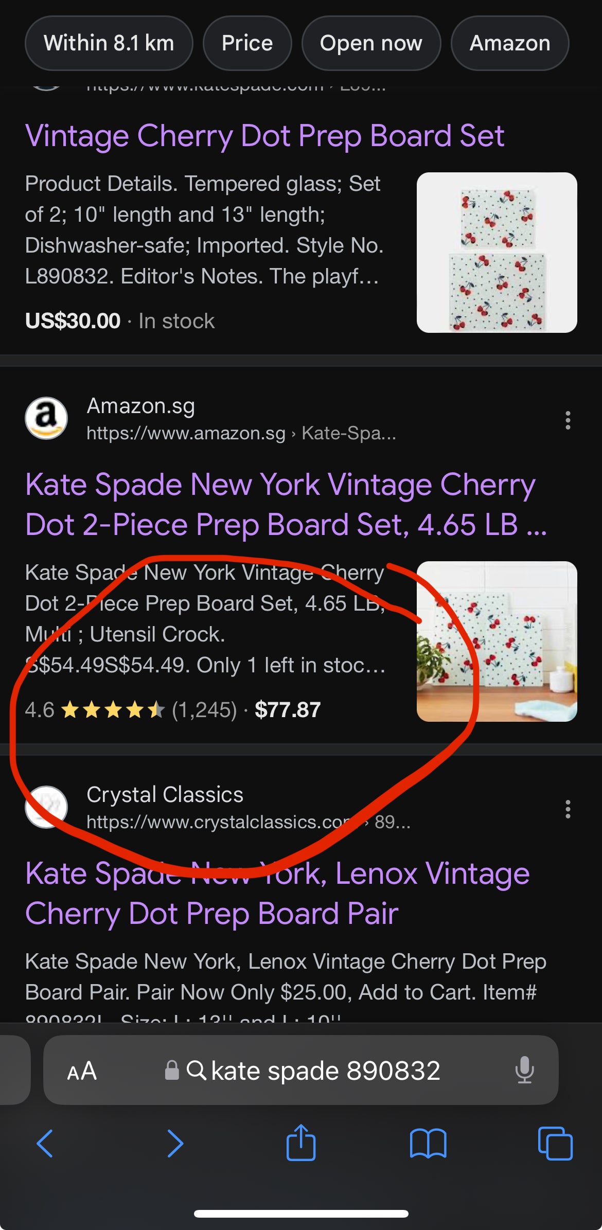 Kate Spade New York Vintage Cherry Dot 2-Piece Prep Board Set Kaca Lenox Jenama Baru