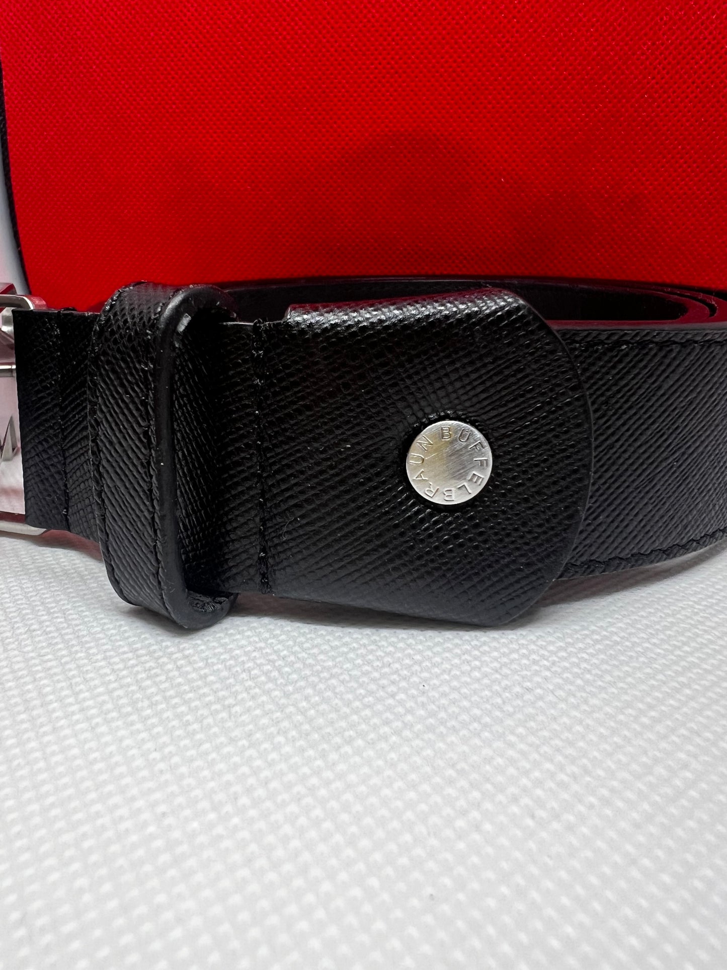 Limited Edition Braun Buffel Fine Grain Leather Belt Buckle Silver