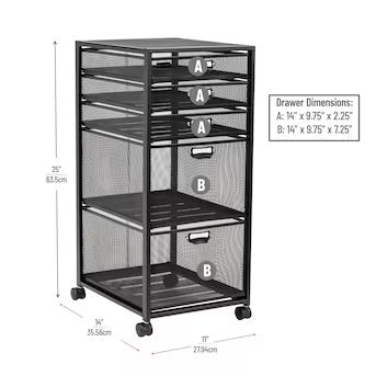 Mind Reader Black Office Cart with 5 Easy Sliding Drawers - Lightweight and Mobile File Storage with Four-Wheel Design