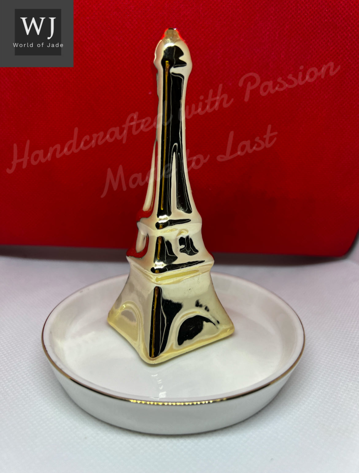 Gold Coated Eiffel Tower Porcelain Ring Holder Organiser Decor