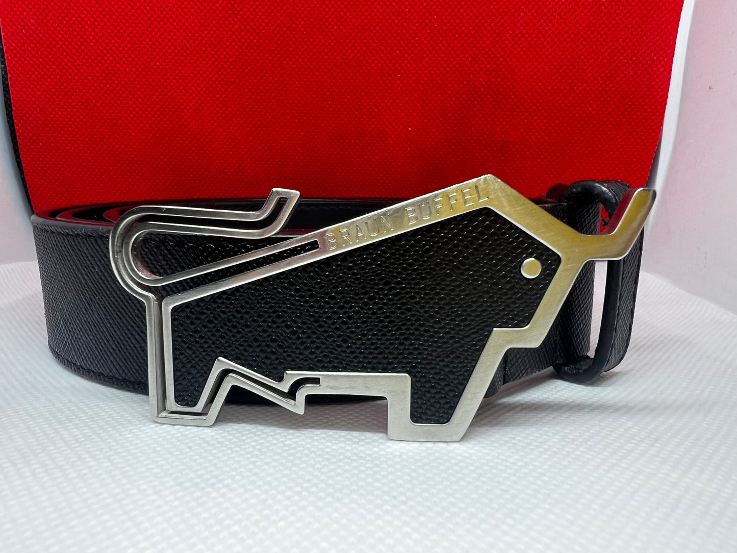 Limited Edition Braun Buffel Fine Grain Leather Belt Buckle Silver