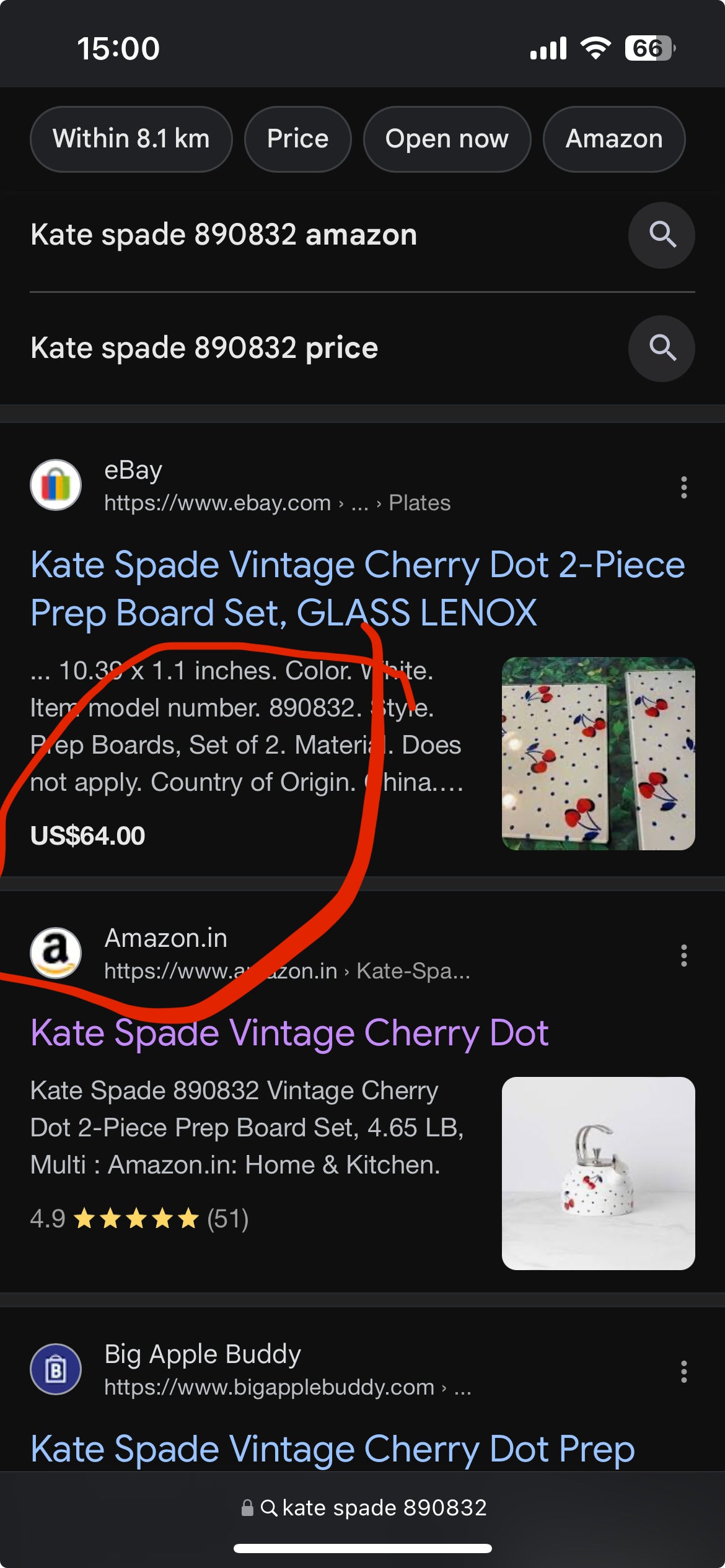 Kate Spade New York Vintage Cherry Dot 2-Piece Prep Board Set Kaca Lenox Jenama Baru