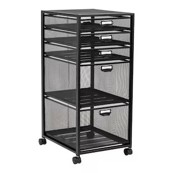 Mind Reader Black Office Cart with 5 Easy Sliding Drawers - Lightweight and Mobile File Storage with Four-Wheel Design