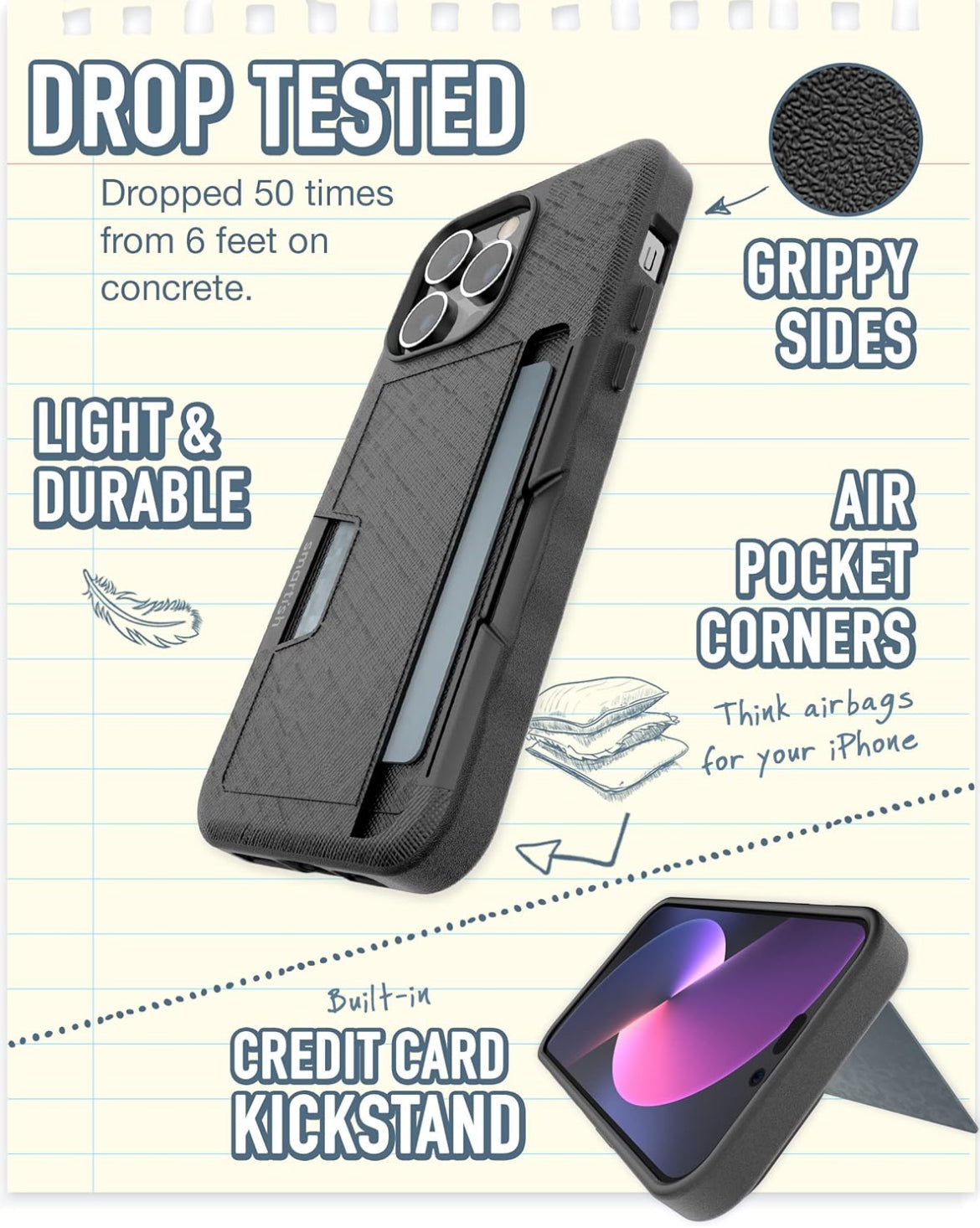 Smartish iPhone 14 Pro Max Wallet Case - Wallet Slayer Vol. 2 [Slim + Protective] Credit Card Holder with Kickstand - Black Tie Affair