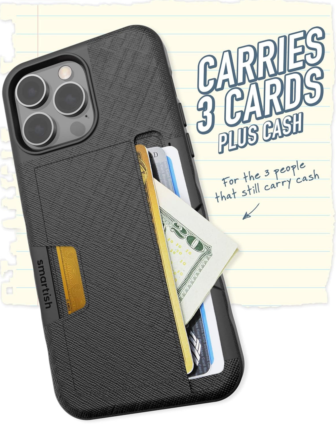 Smartish iPhone 14 Pro Max Wallet Case - Wallet Slayer Vol. 2 [Slim + Protective] Credit Card Holder with Kickstand - Black Tie Affair