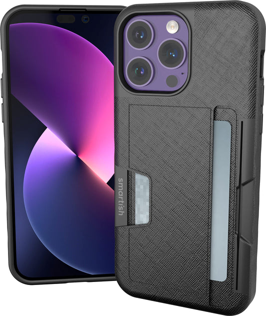 Smartish iPhone 14 Pro Max Wallet Case - Wallet Slayer Vol. 2 [Slim + Protective] Credit Card Holder with Kickstand - Black Tie Affair