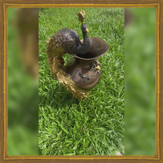 Limited Edition - VERONESE COLLECTIONS - PRUNUS & PEACOCK VASE COLD CAST BRONZE “ Gold Coated Version “