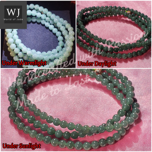 Rare Bluish Green Type A Jadeite Necklace Bracelet 稀有蓝水绿A级翡翠项链手串
