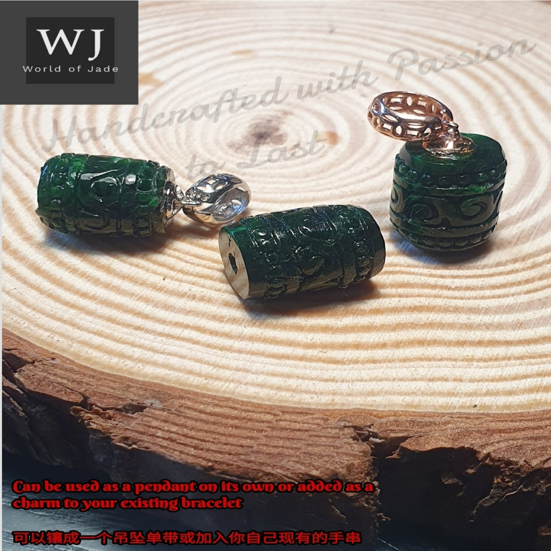 Rare Vintage Solid Green Jadeite Barrel Burma