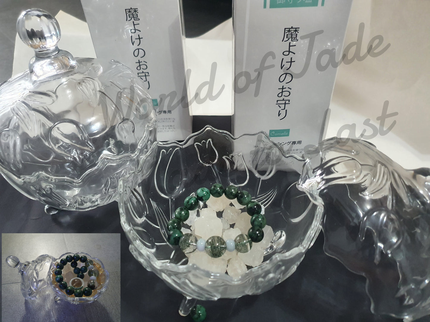 Japan Natural Crystal Salt Chunks with Exquisite Glassware