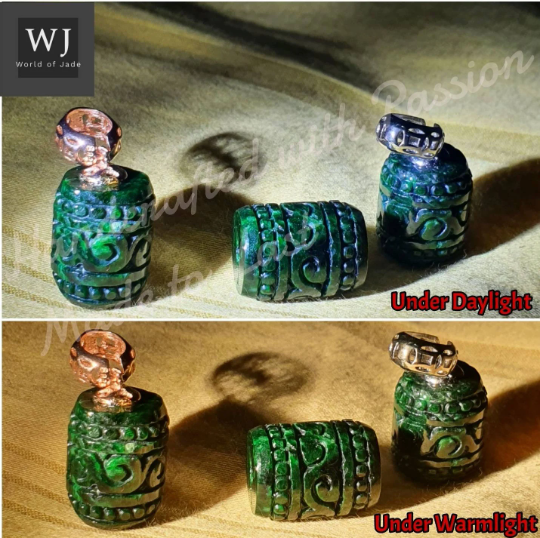 Rare Vintage Solid Green Jadeite Barrel Burma