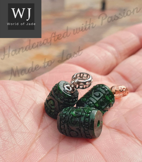 Rare Vintage Solid Green Jadeite Barrel Burma