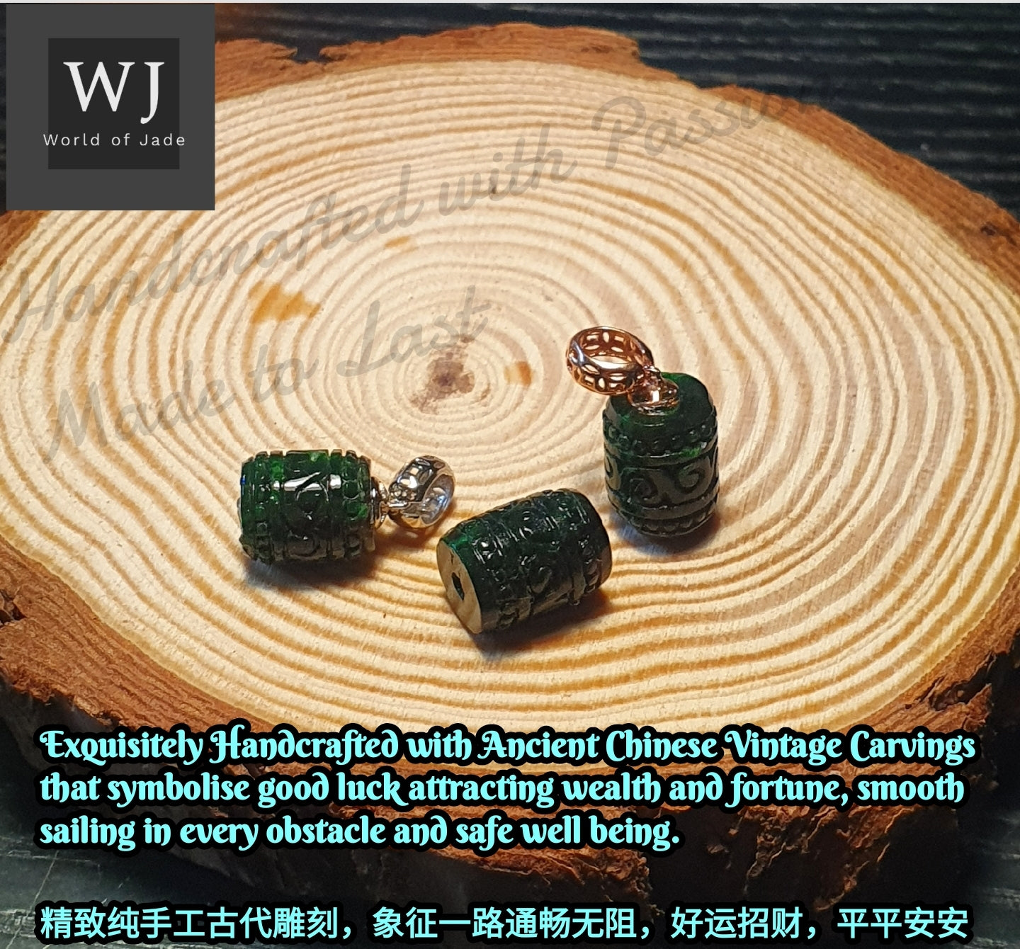 Rare Vintage Solid Green Jadeite Barrel Burma