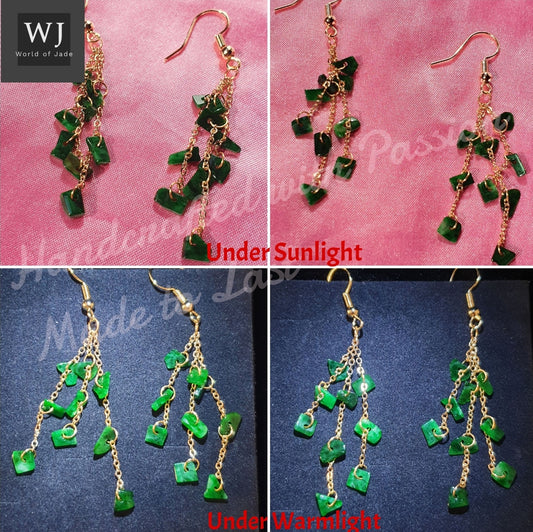 18k Gold Burma Emerald Green Jadeite Birthstone Earring   18k黄金缅甸翡翠耳环